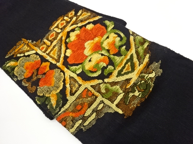 JAPANESE NAGOYA OBI / MAWATA TSUMUGI / WOVEN FLOWER